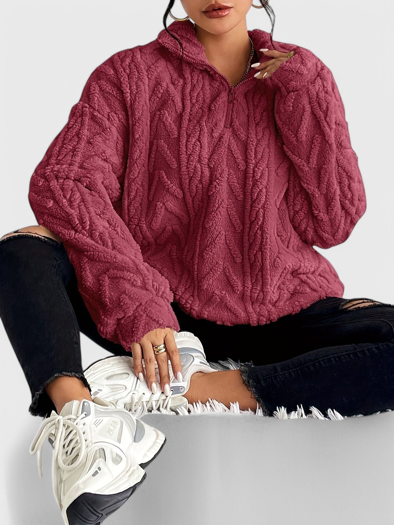 Hazel Elegancki Sweter Fleece