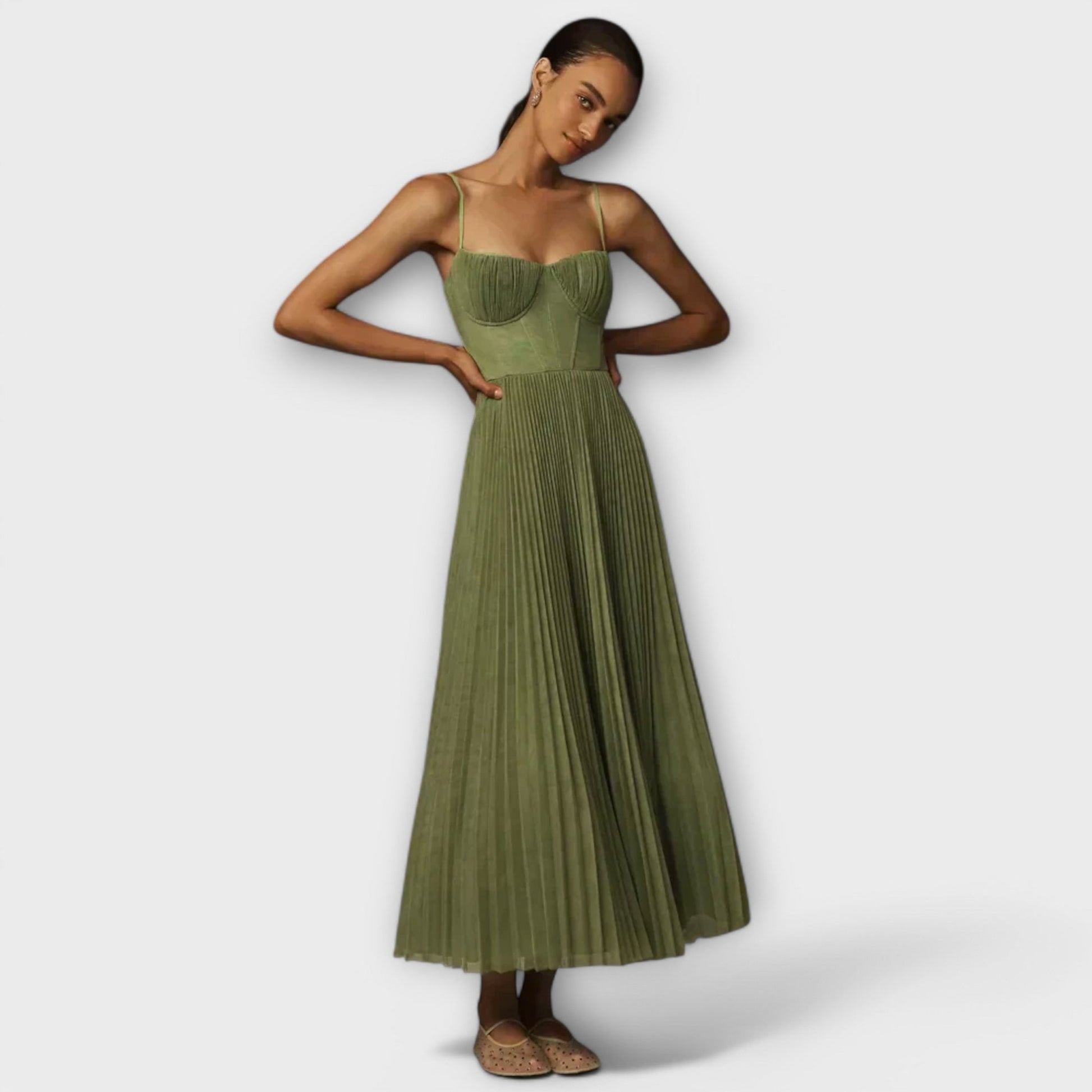 Variant image for Plisowana Midi Sukienka z Tiulowym Gorsetem-1