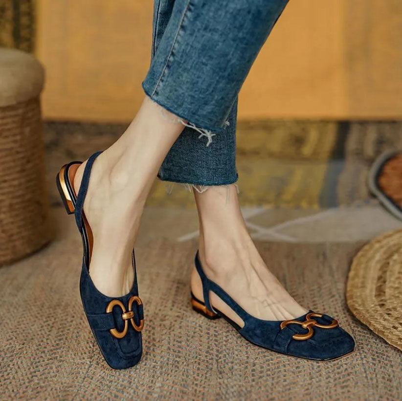 Livia™ | Zamszowe Baleriny Slingback