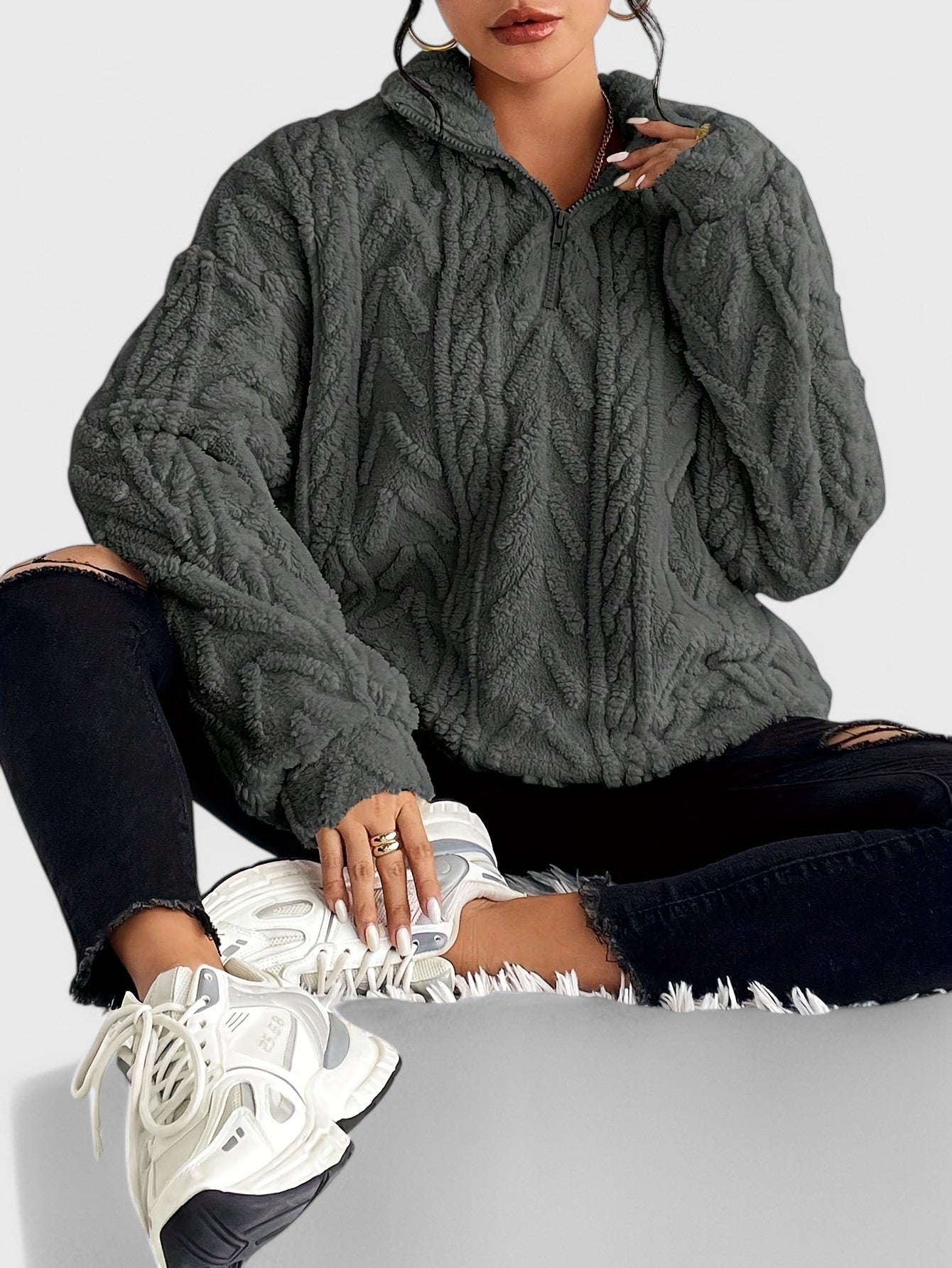 Hazel Elegancki Sweter Fleece