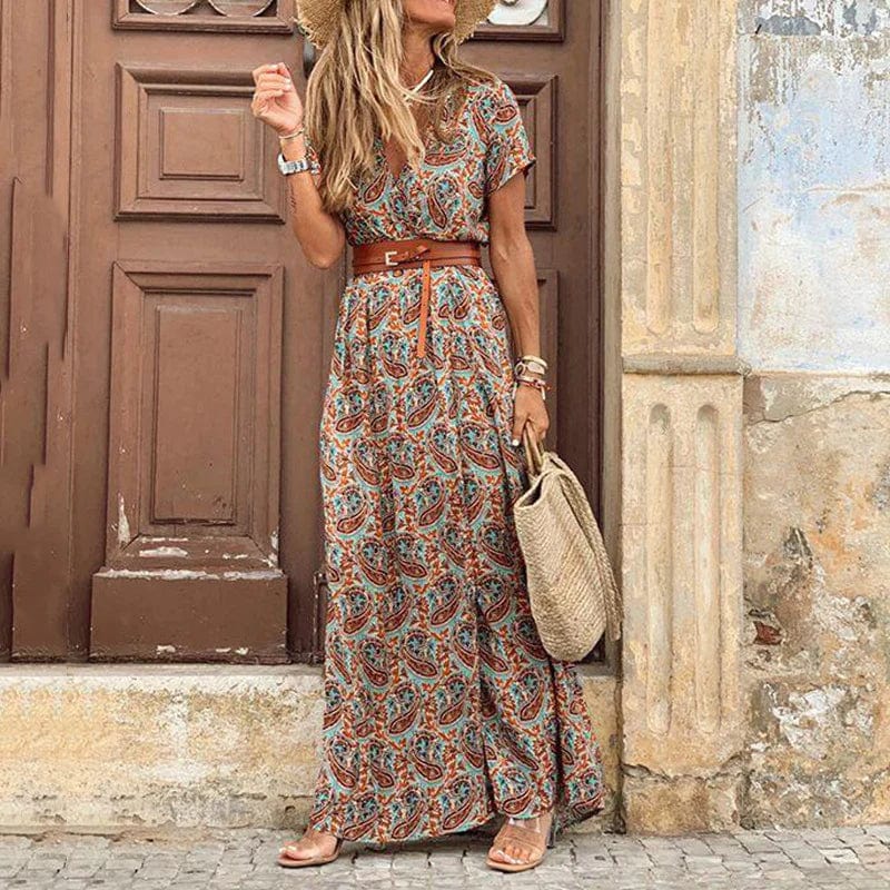 Sabina™ | Damska Boho Sukienka Maxi z Paskiem