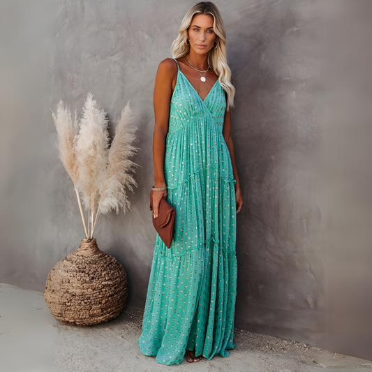 Jagienka™ | Damska Zielona Boho Sukienka Maxi