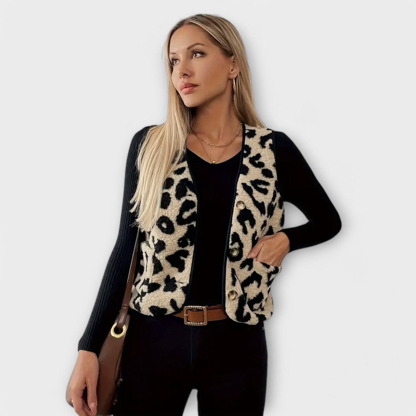 Clara - Elegancka kamizelka z nadrukiem w panterkę