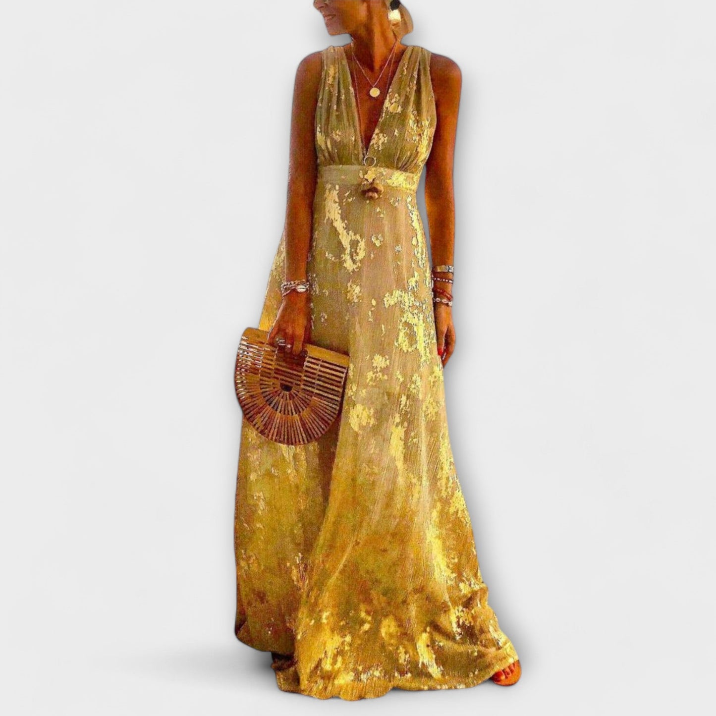 Lejąca sukienka z dekoltem w szpic