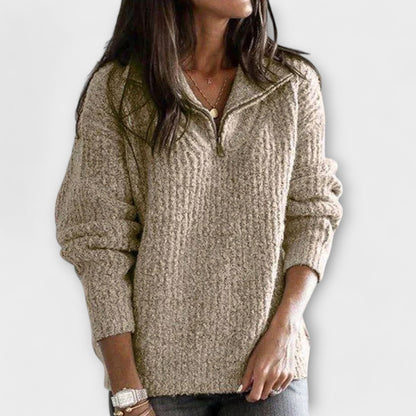 Sweter z dzianiny zapinany do połowy
