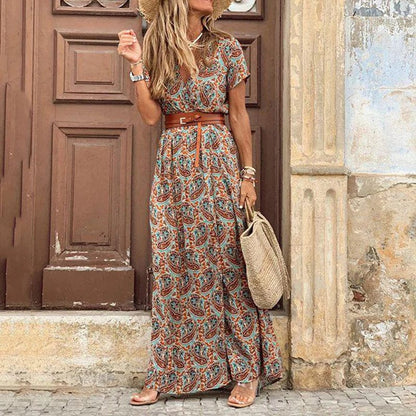 Sabina™ | Damska Boho Sukienka Maxi z Paskiem