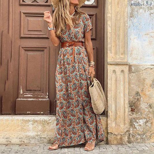 Sabina™ | Damska Boho Sukienka Maxi z Paskiem